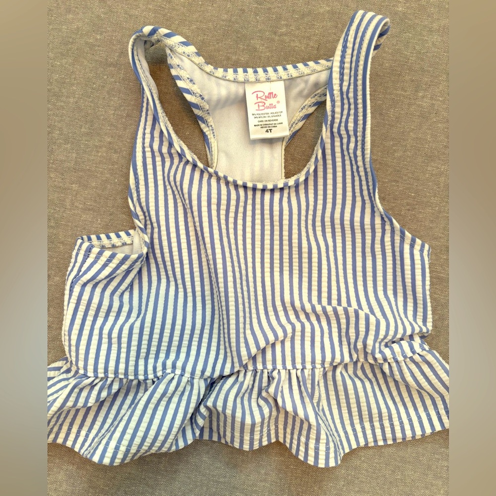 RuffleButts blue striped swim top Size 4T